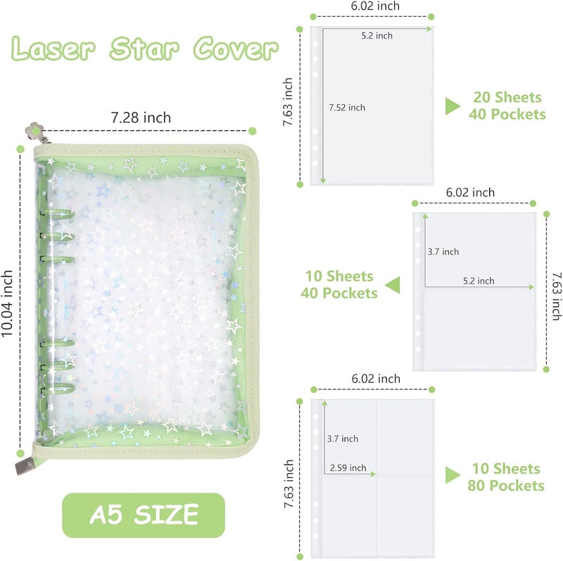 Ruatu Sticker Organizer Binder - Reusable Sticker Collecting Book Storage Album Holder with Pocket Pages A5 Zipper Cover Collection Container (Green) - Image 5